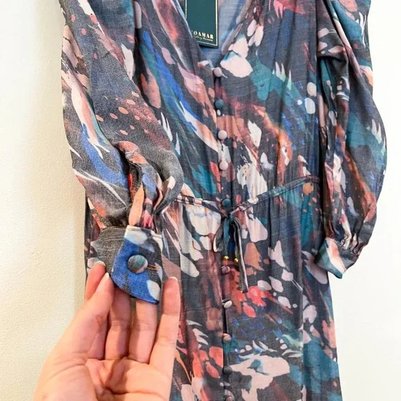 Boamar Reverie Button Down Tie Waist Printed Maxi Dress in Coffee Snake S NWT - Picture 7 of 12